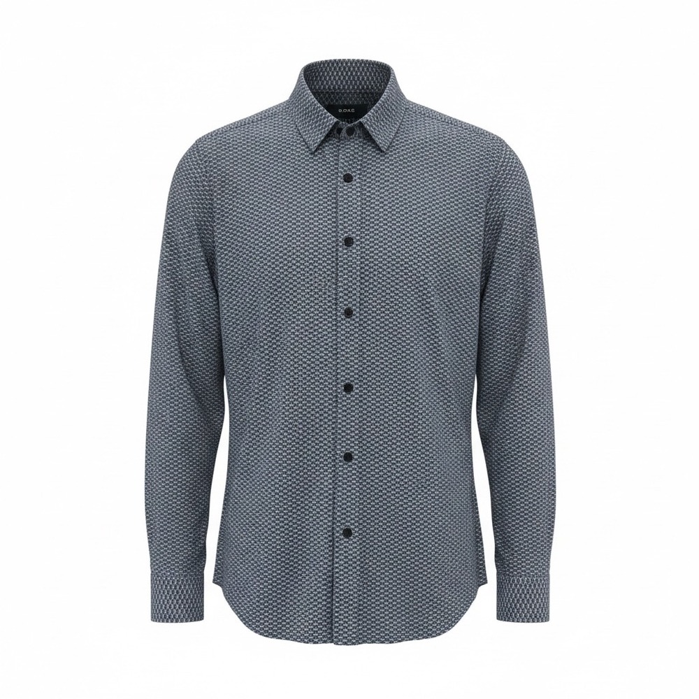 Hugo Boss Slim Fit Mens L Grey Geometric Pattern Long Sleeve Button Down Shirt